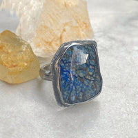 Siberian Azurite/Quartz Doublet Ring, Size 8